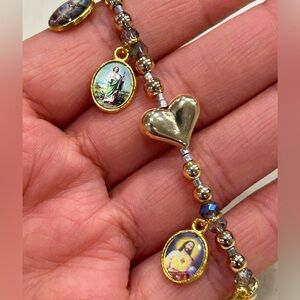 Gold-Tone Heart & Religious Charm Stretch Bracelet